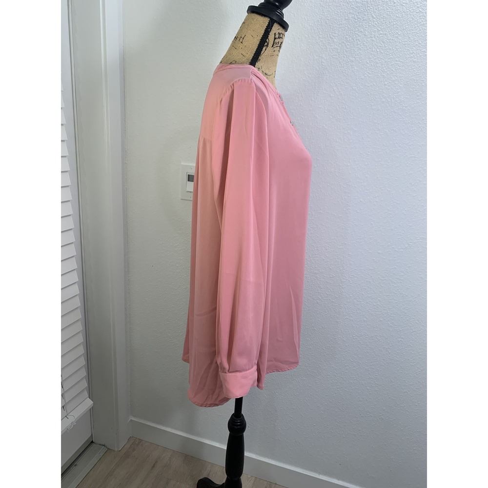 (G-223)Joan Vass New York Womens Pink Blouse Size M Long Sleeve Button Front 100 - Picture 3 of 8